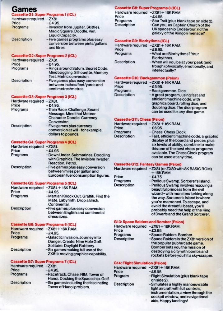 ZX81 Software Catalogue May 1982