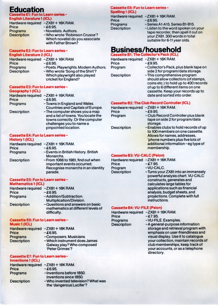 ZX81 Software Catalogue May 1982