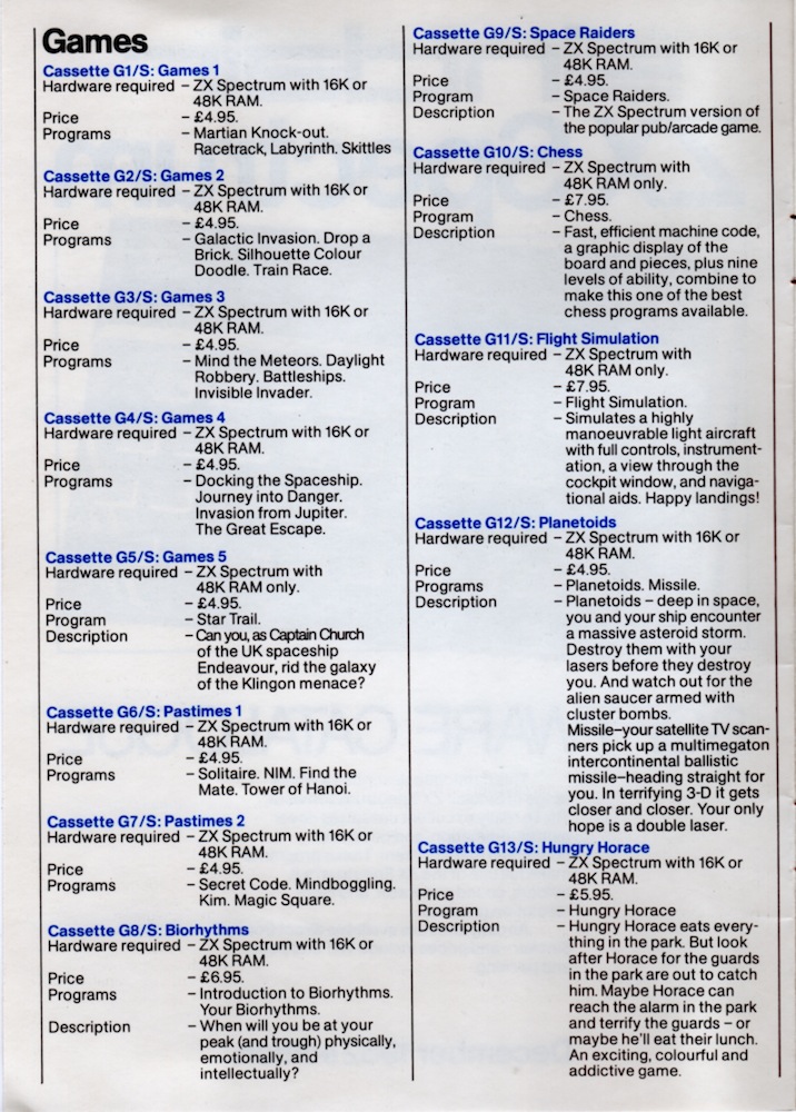 ZX Spectrum Software Catalogue September 1982