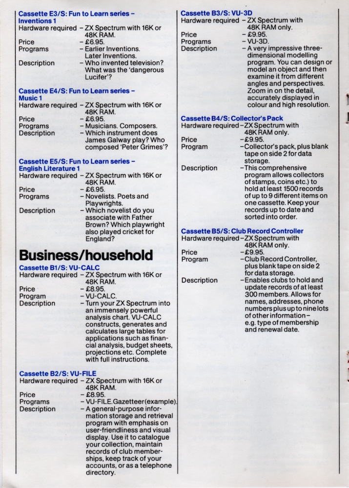 ZX Spectrum Software Catalogue September 1982