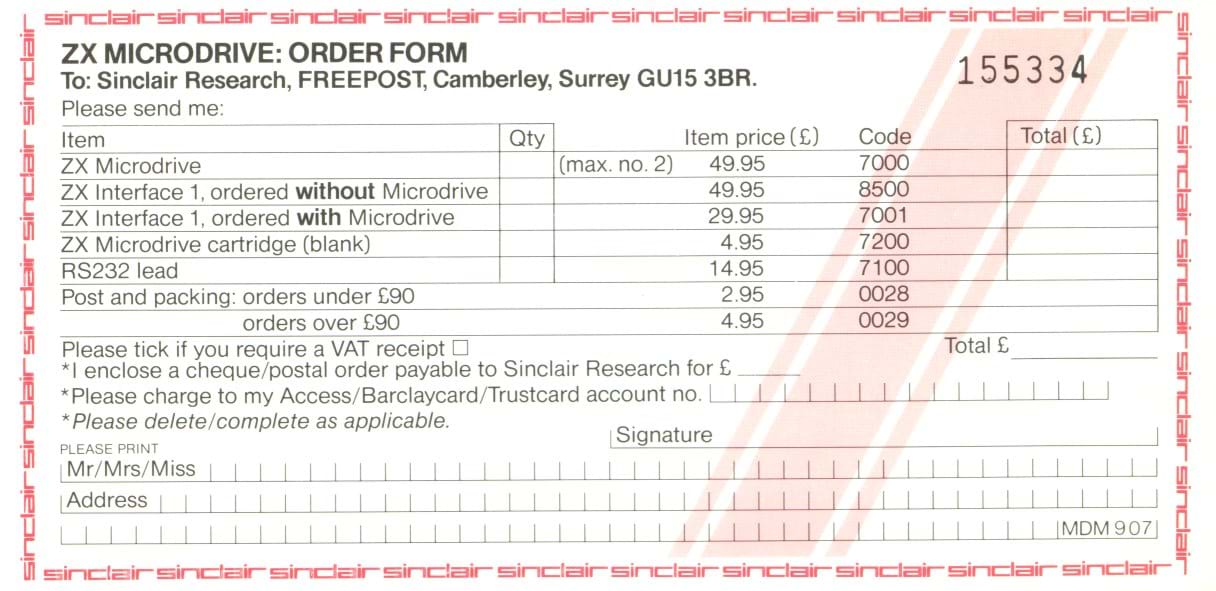 ZX Interface 1 and Micrdrive Order Form